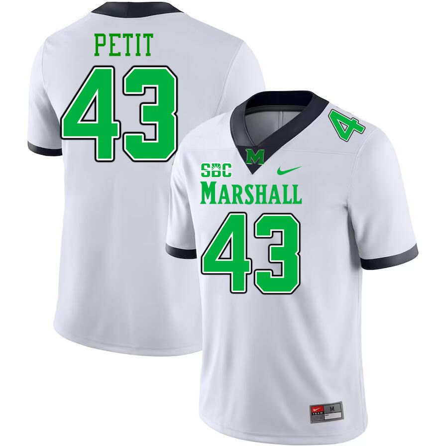 Men #43 Will Petit Marshall Thundering Herd SBC Conference College Football Jerseys Stitched-White